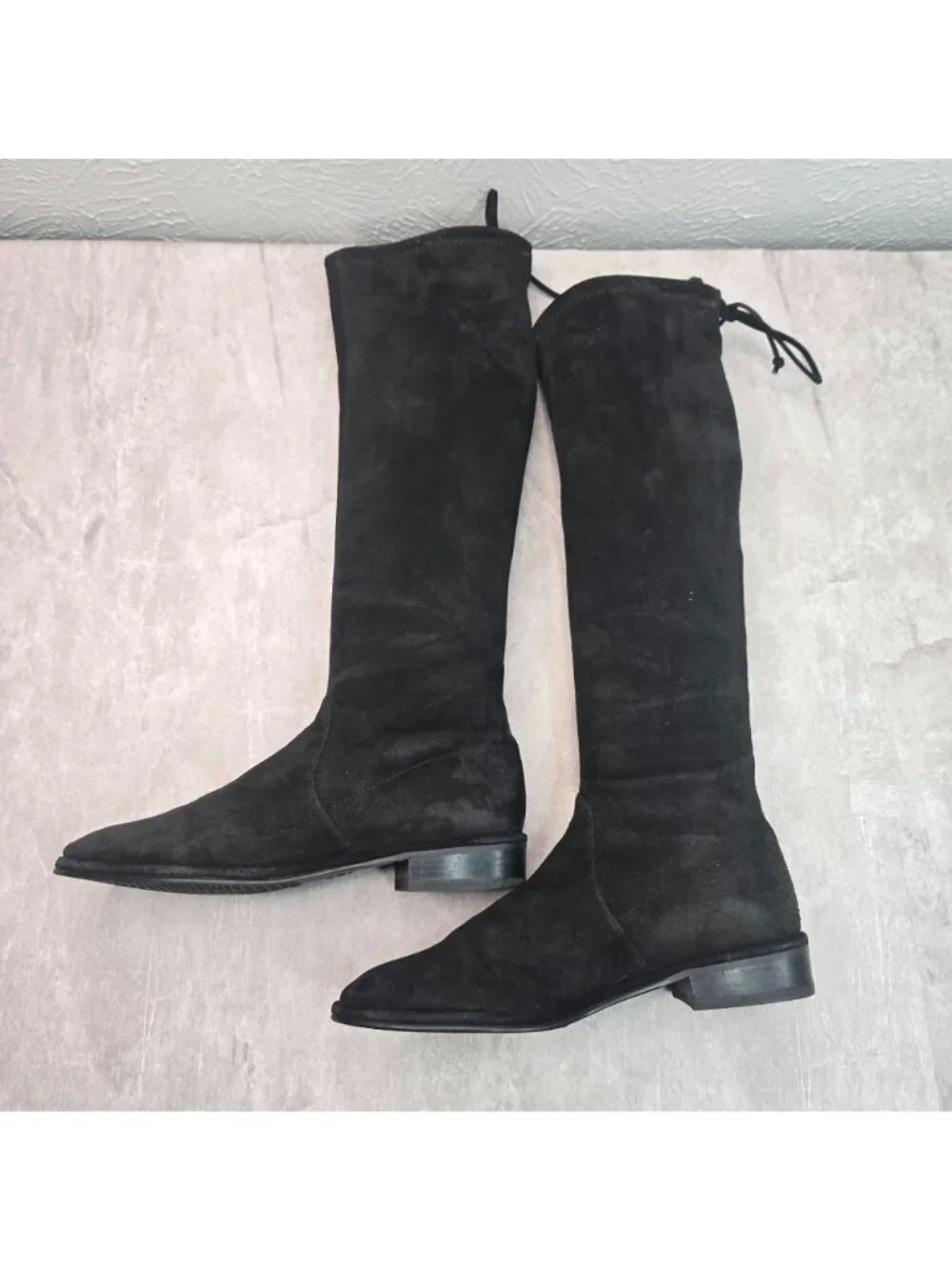 Stuart Weitzman Knee High Boots Sz 5 Black Suede Dressy Tall Stretchy Sock Boots